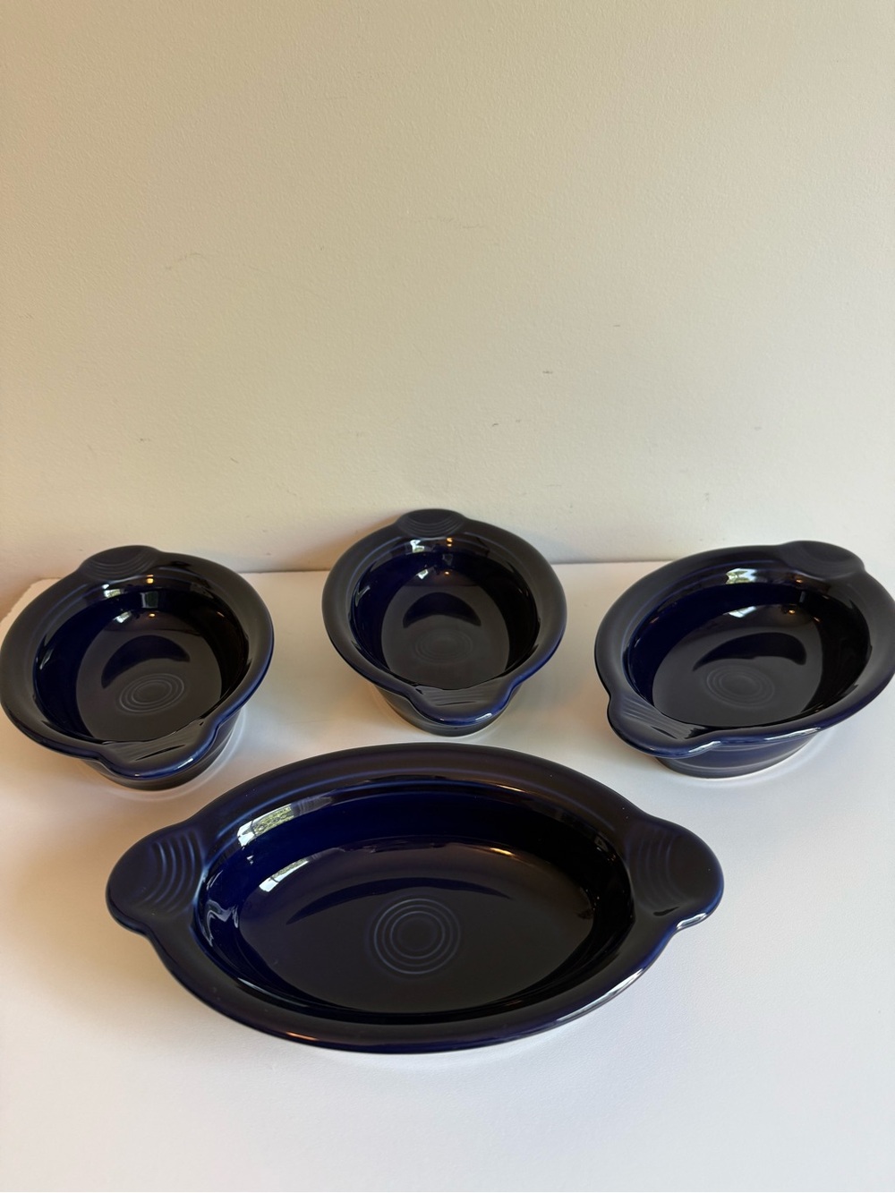 Fiesta Wear Individual Oval Casserole
Dishes Retired Cobalt Blue Set of Four (4)